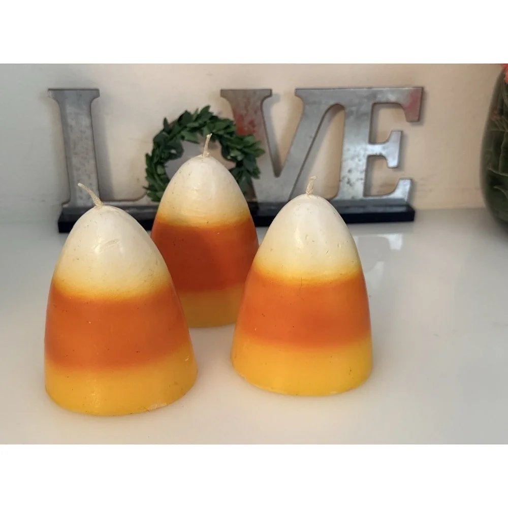 Vintage 1980s Halloween Rare Candy Corn Candles Unused Yellow‎ Orange White 4